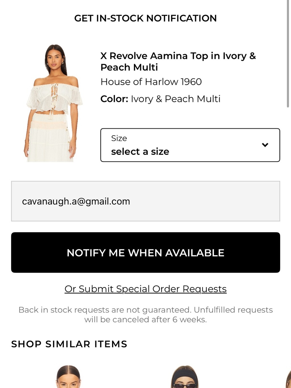 Off-Shoulder White Peasant Crop Top with Tie Front house of Harlow revolve Sz M - Picture 2 of 2